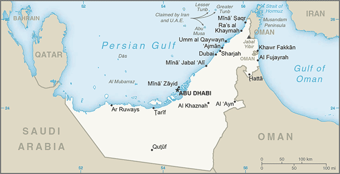 Map of The United Arab Emirates
