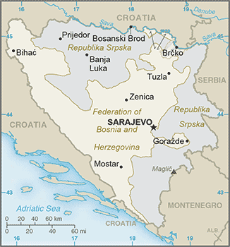 Map of Bosnia & Herzegovina